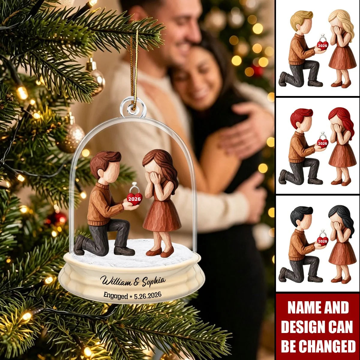 Personalized Engagement Proposal Acrylic Ornament - Custom Proposal Date Keepsake Gift for Couples First Christmas
