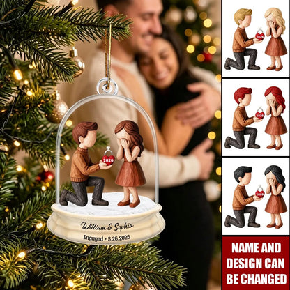 Personalized Engagement Proposal Acrylic Ornament - Custom Proposal Date Keepsake Gift for Couples First Christmas