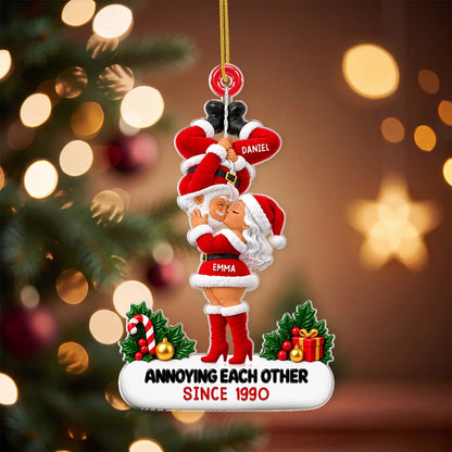 Kissing Santa Growing Old Together Personalized Acrylic Ornament - Christmas Gift for Couples