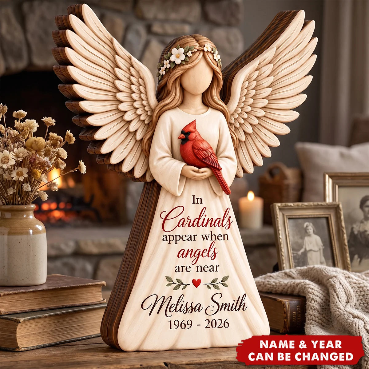 "Cardinals Appear When Angels Are Near" Personalized Wooden Block - Custom Memorial Keepsake Gift