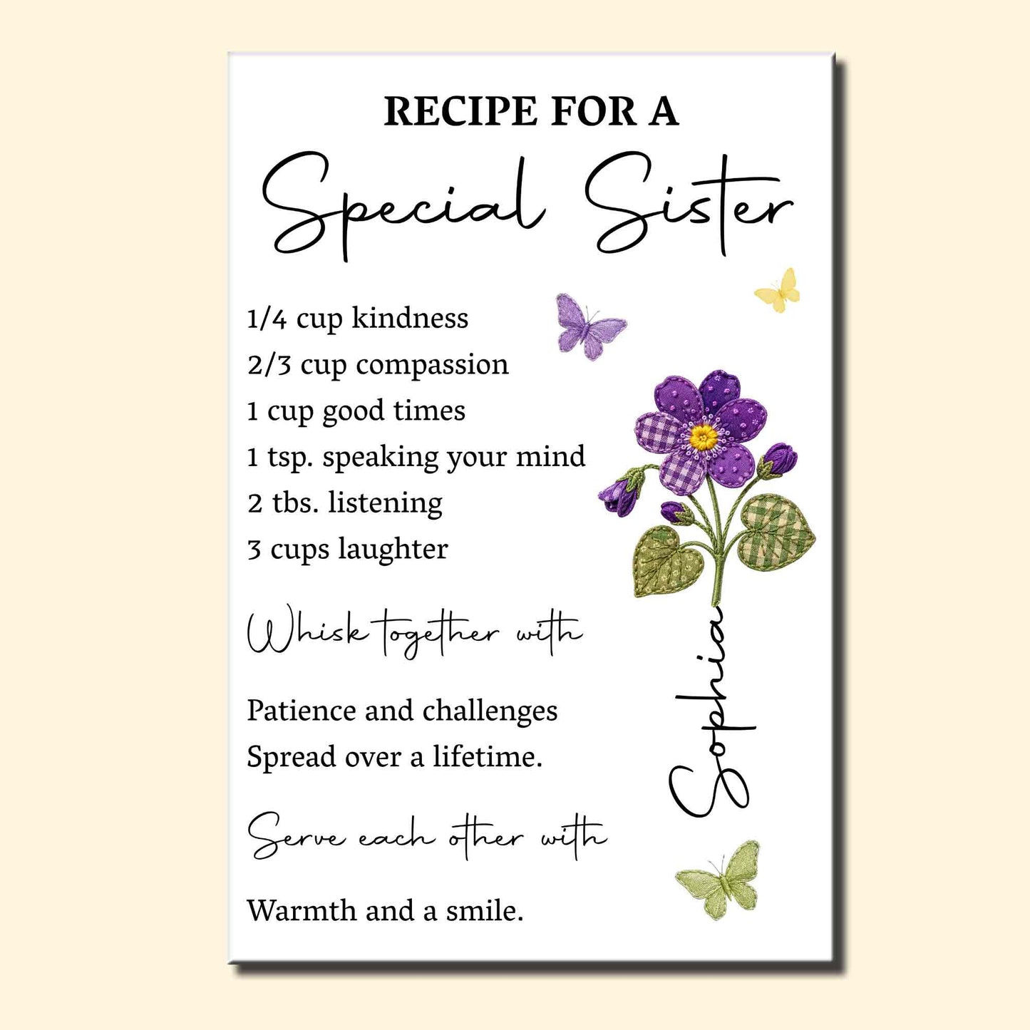 Personalized sister gift poster with birth month flower design and recipe for a special sister quote wall art print image 8