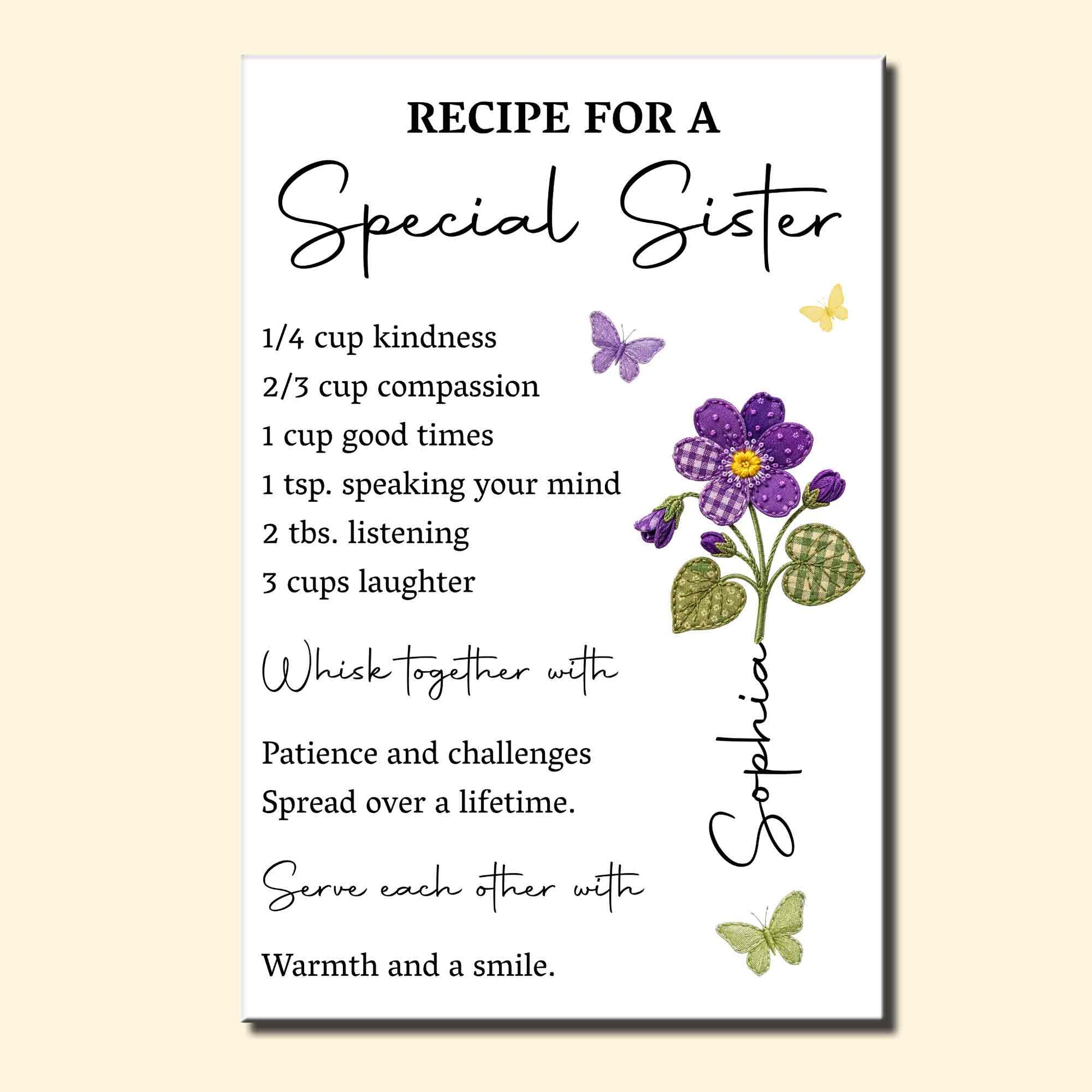 Personalized sister gift poster with birth month flower design and recipe for a special sister quote wall art print image 8