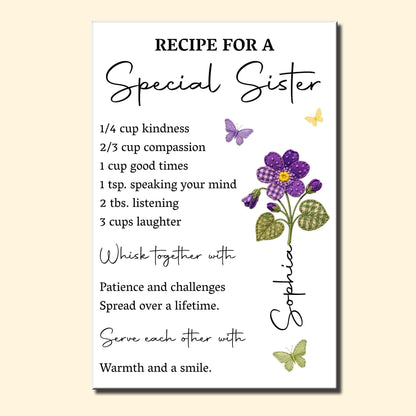 Personalized sister gift poster with birth month flower design and recipe for a special sister quote wall art print image 8