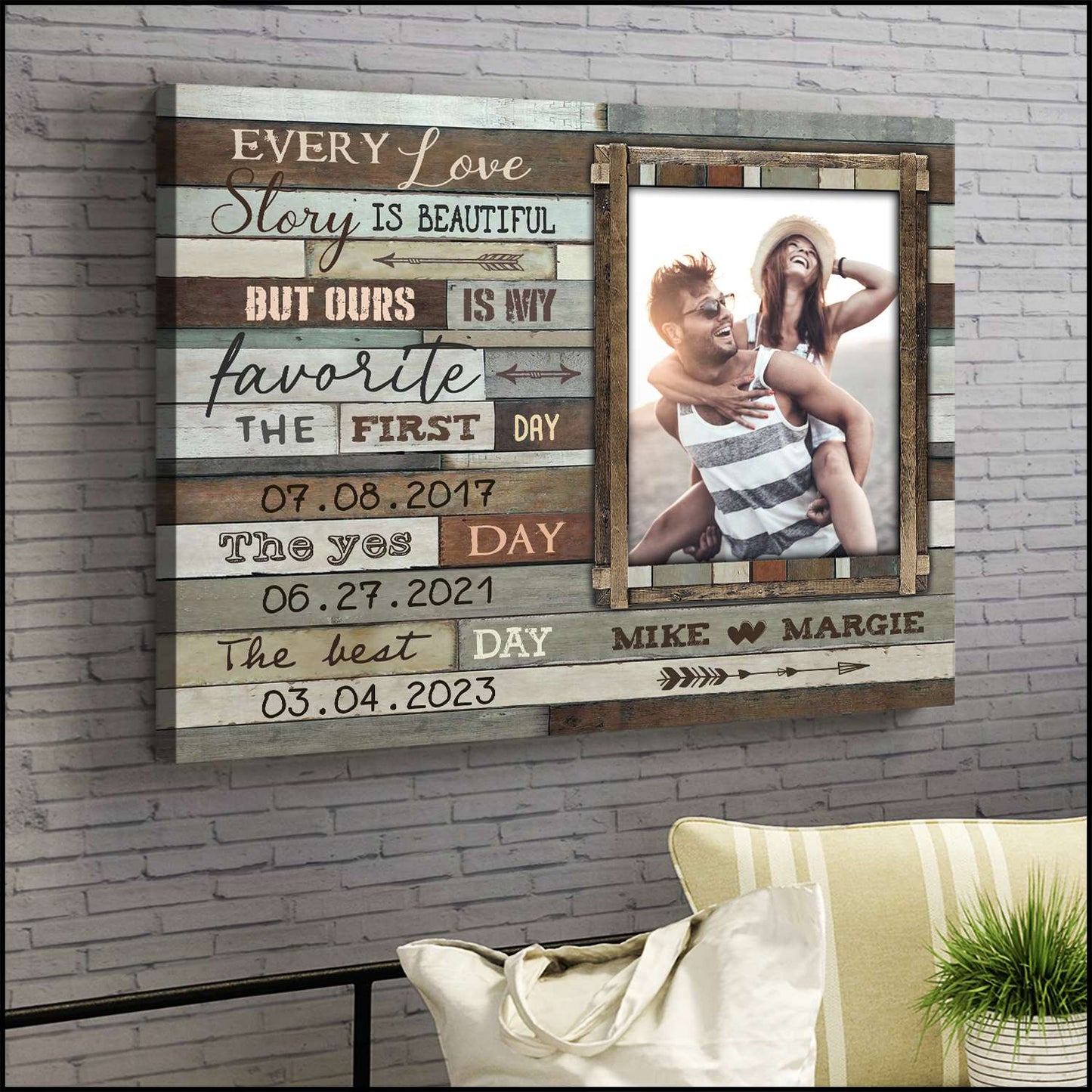 "Every Love Story Is Beautiful" Personalized Canvas / Poster - Custom Dates & Photo for Couple Anniversary Gift