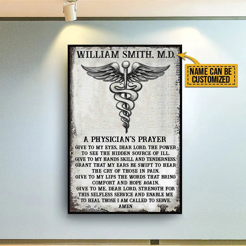 "A Physician's Prayer" Personalized Canvas / Poster - Custom Doctor Wall Art for Medical Office