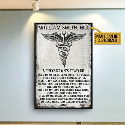 "A Physician's Prayer" Personalized Canvas / Poster - Custom Doctor Wall Art for Medical Office
