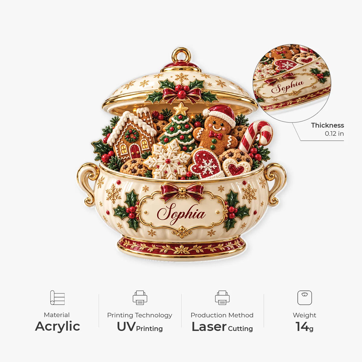 Festive Gingerbread Soup Tureen Personalized Acrylic Ornament - Christmas Gifts for Him or Her