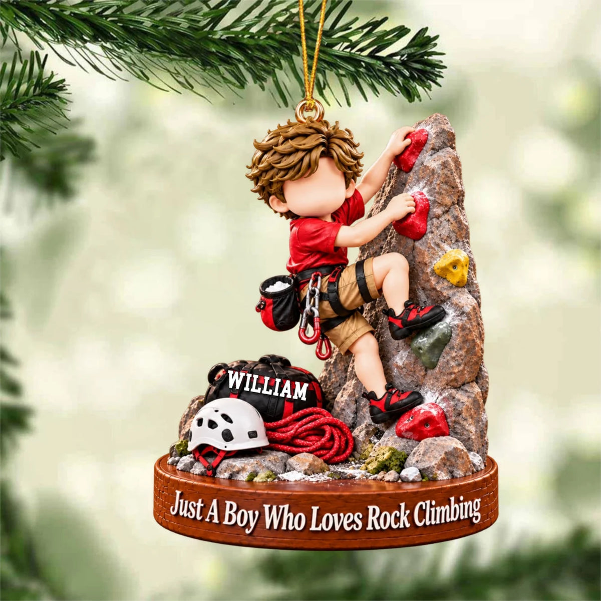 Just A Boy Girl Rock Climbing Personalized Ornament - Custom Climber Gift for Kids