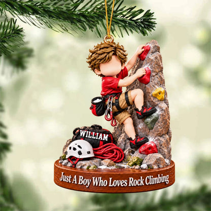 Just A Boy Girl Rock Climbing Personalized Ornament - Custom Climber Gift for Kids