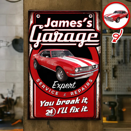 "You Break It I'll Fix It" Personalized Garage Metal Sign - Custom Vintage Car Wall Art Decor