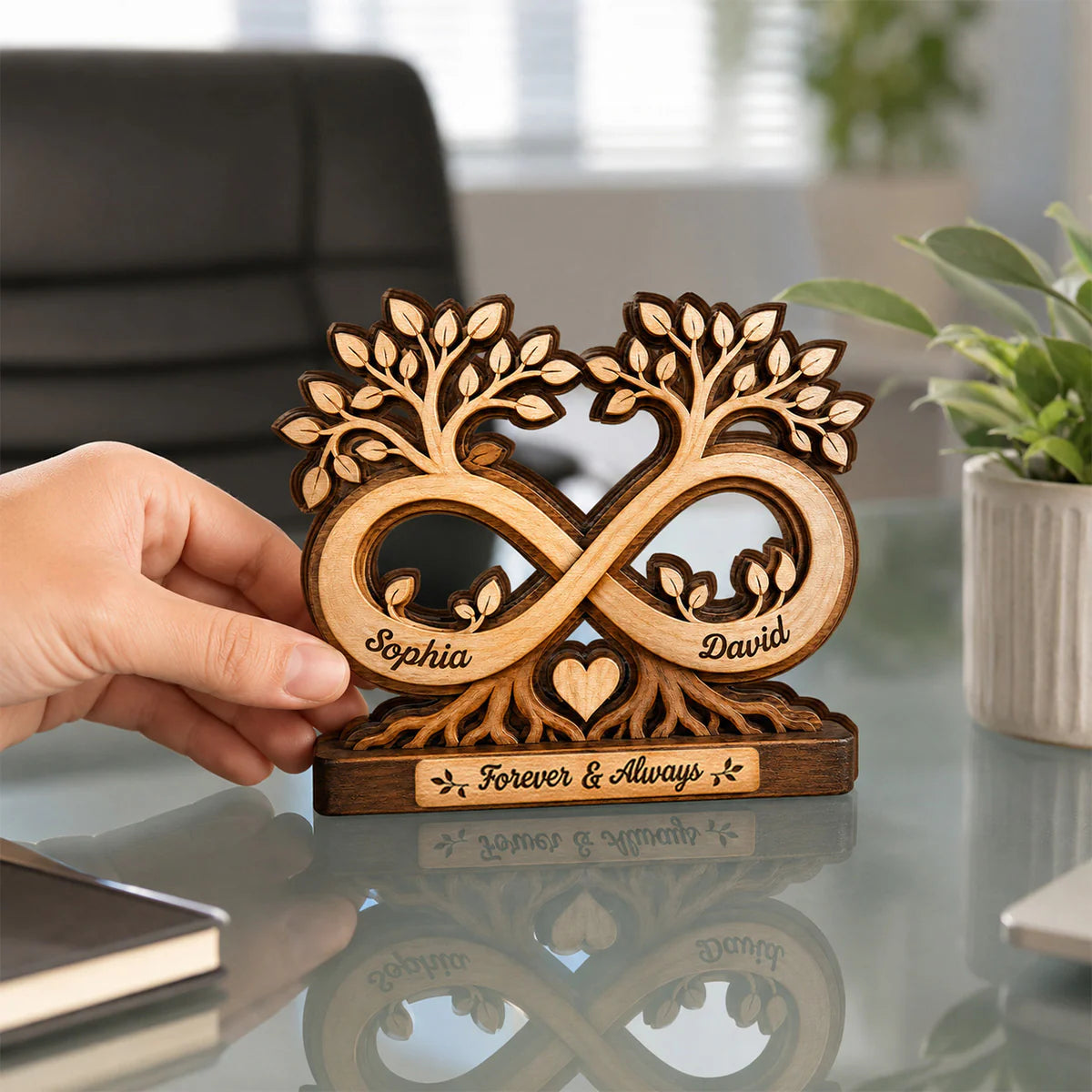 Personalized Infinity Tree Wooden Plaque for Couples with personalized design details for meaningful gifting image 6