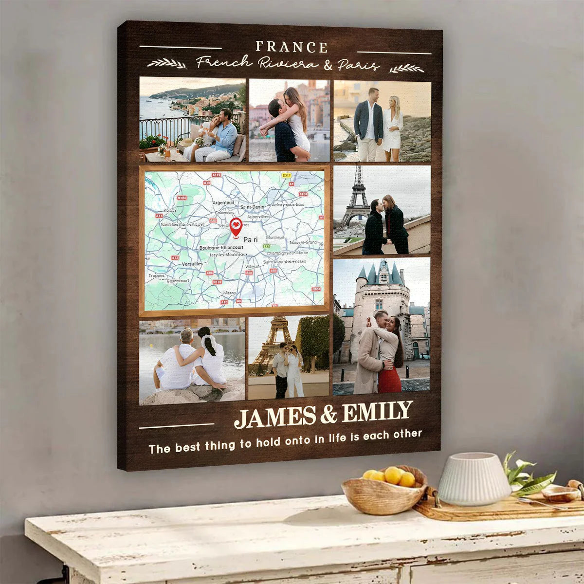 Canvas / Poster material and size view - Custom Honeymoon Photo Collage Canvas
