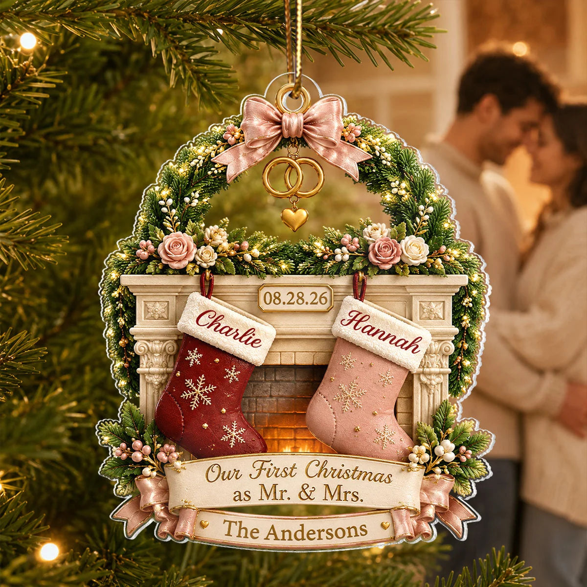 "Our First Christmas as Mr. & Mrs." - Personalized Acrylic Ornament Gift for Couples