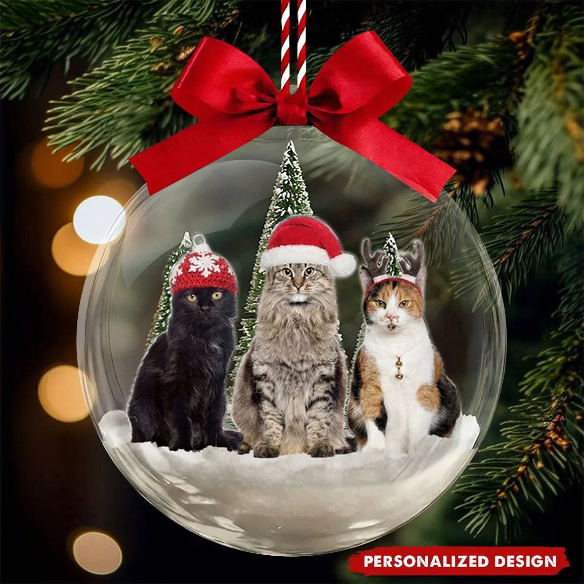 Custom Photo Pet Snow Globe Ornament - Personalized Acrylic Cat Christmas Tree Keepsake for Pet Lovers