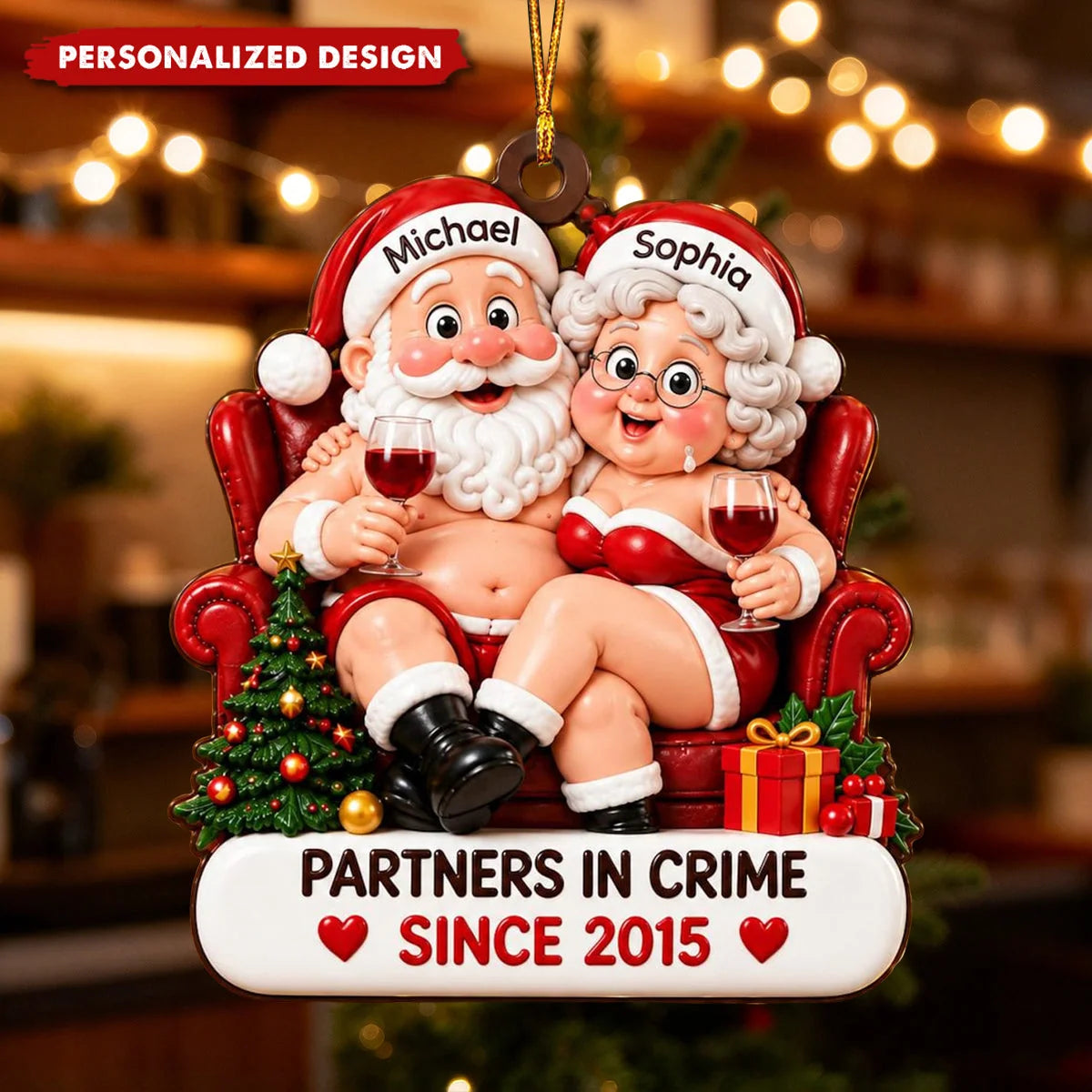 Partners in Crime Since Custom Wooden Ornament - Personalized Christmas Couple Keepsake