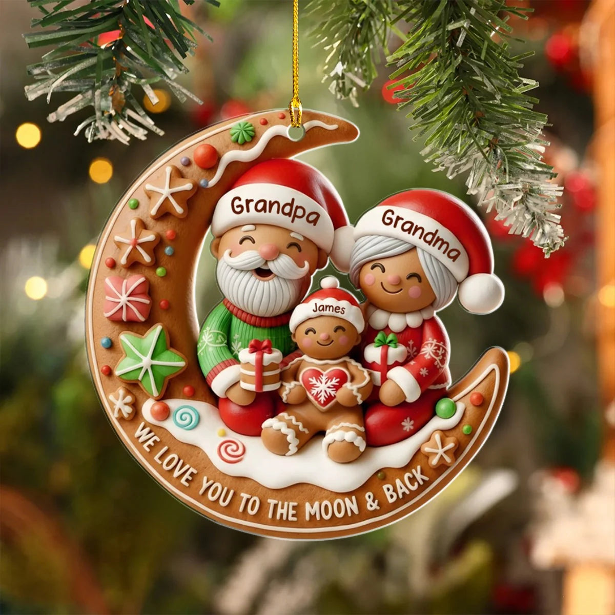 Love You to the Moon Custom Christmas Ornament - Personalized Acrylic Gift for Grandparents