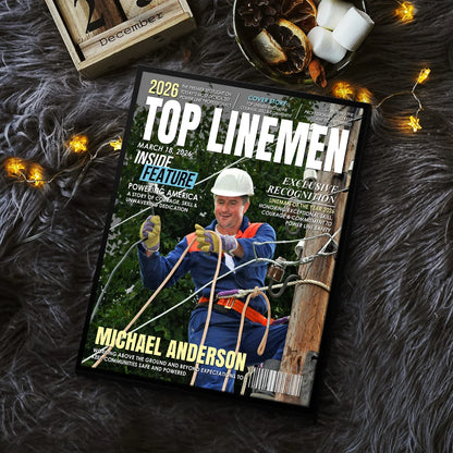 Top Linemen Custom Magazine Canvas / Poster - Personalized Recognition Gift for Electrical Lineworker