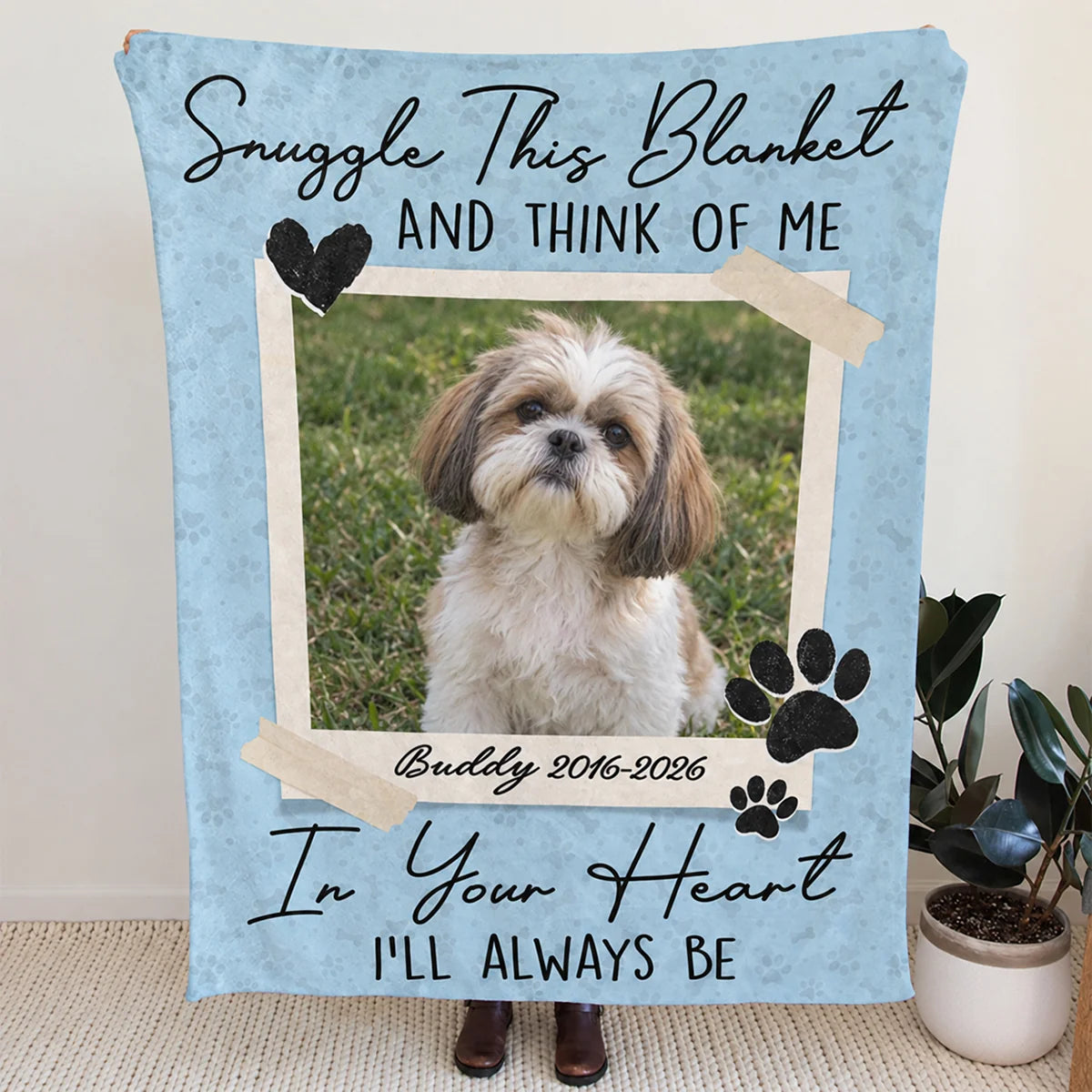 Snuggle This Blanket And Think Of Me - Personalized Pet Memorial Blanket Gift for Dog and Cat Lovers