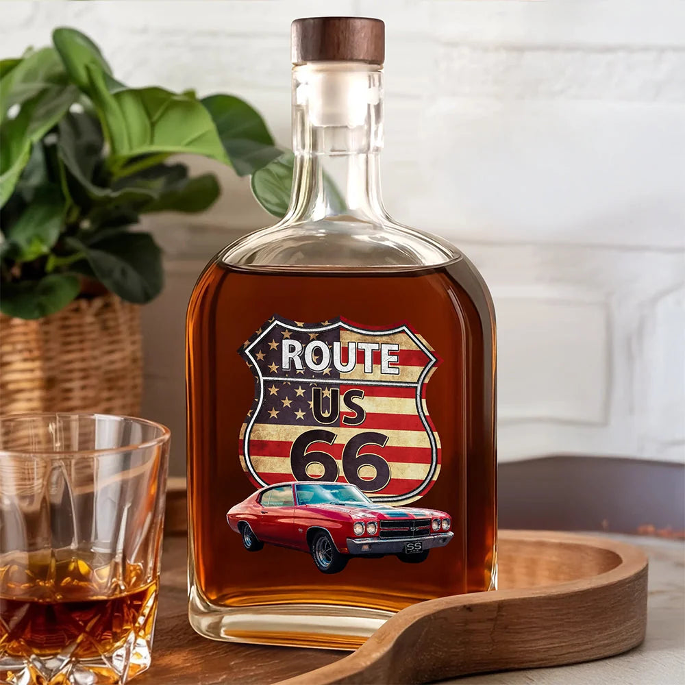 Route US 66 Custom Photo Car Whiskey Bottle - Personalized Gift for Car Lovers