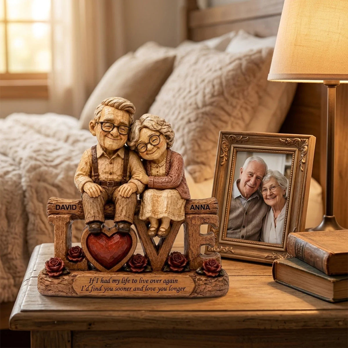Personalized Elderly Couple Wooden Love Block personalization view for Grandma