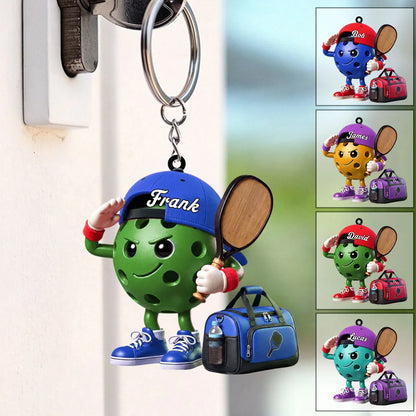 Salute Pickleball Mascot Keychain - Personalized Pickleball Gift for Players & Coaches