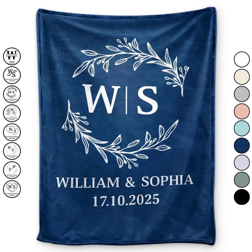 Monogram Anniversary Blanket for Couples - Personalized Name & Date Custom Throw Gift