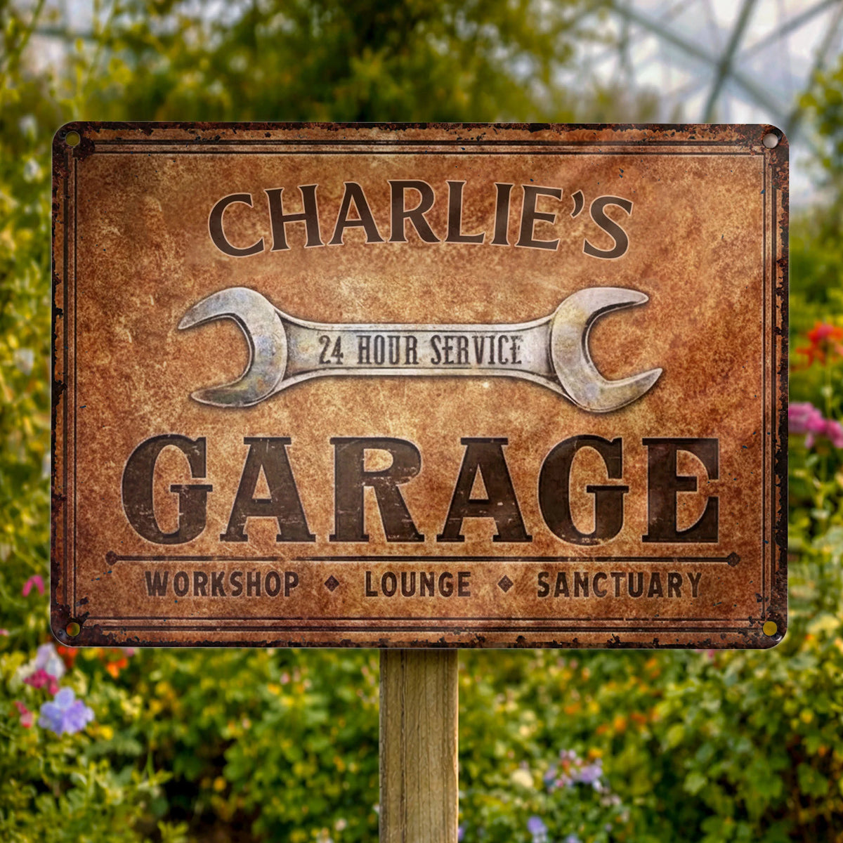 24 Hour Service Personalized Garage Metal Sign - Custom Workshop Lounge Wall Decor for Dad