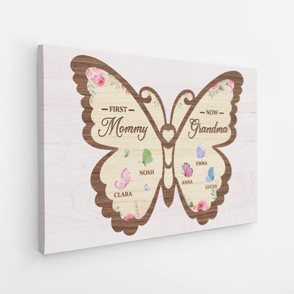 First Mommy Now Grandma - Personalized Butterfly Canvas / Poster Gift