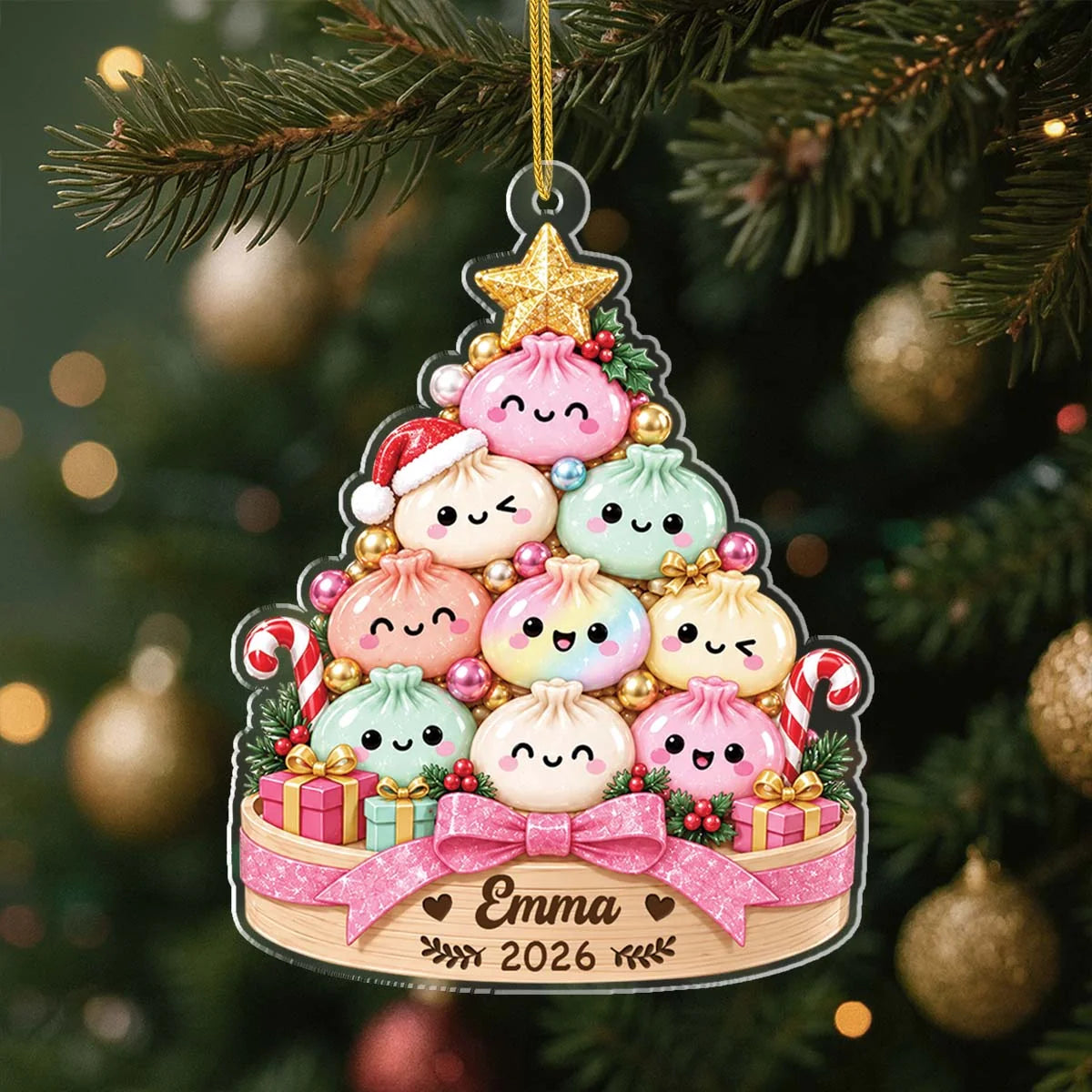 Squishy Dumpling Christmas Tree - Personalized Acrylic Ornament for Kids and Family Holiday Keepsake