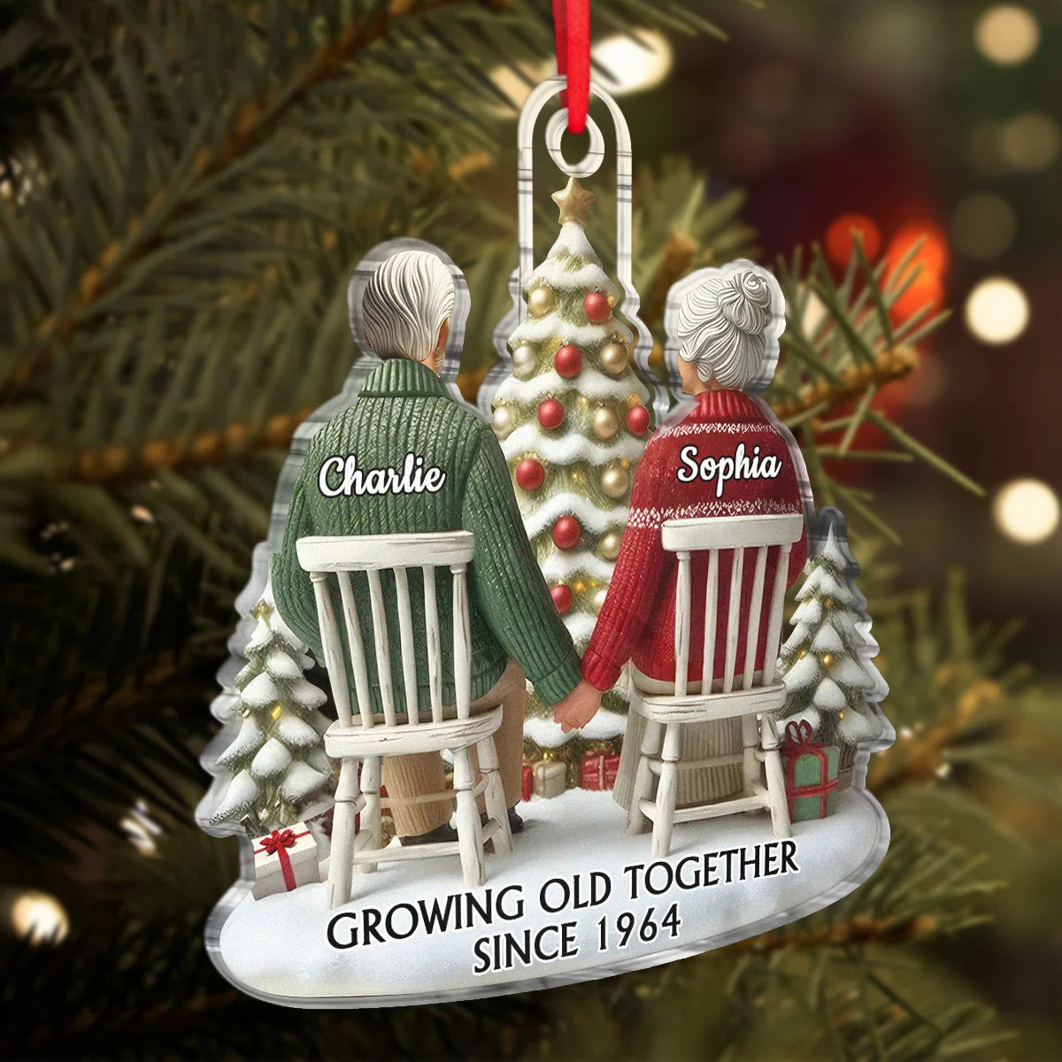 Growing Old Together Since Personalized Acrylic Ornament - Custom Couple Christmas Keepsake Gift for Husband and Wife
