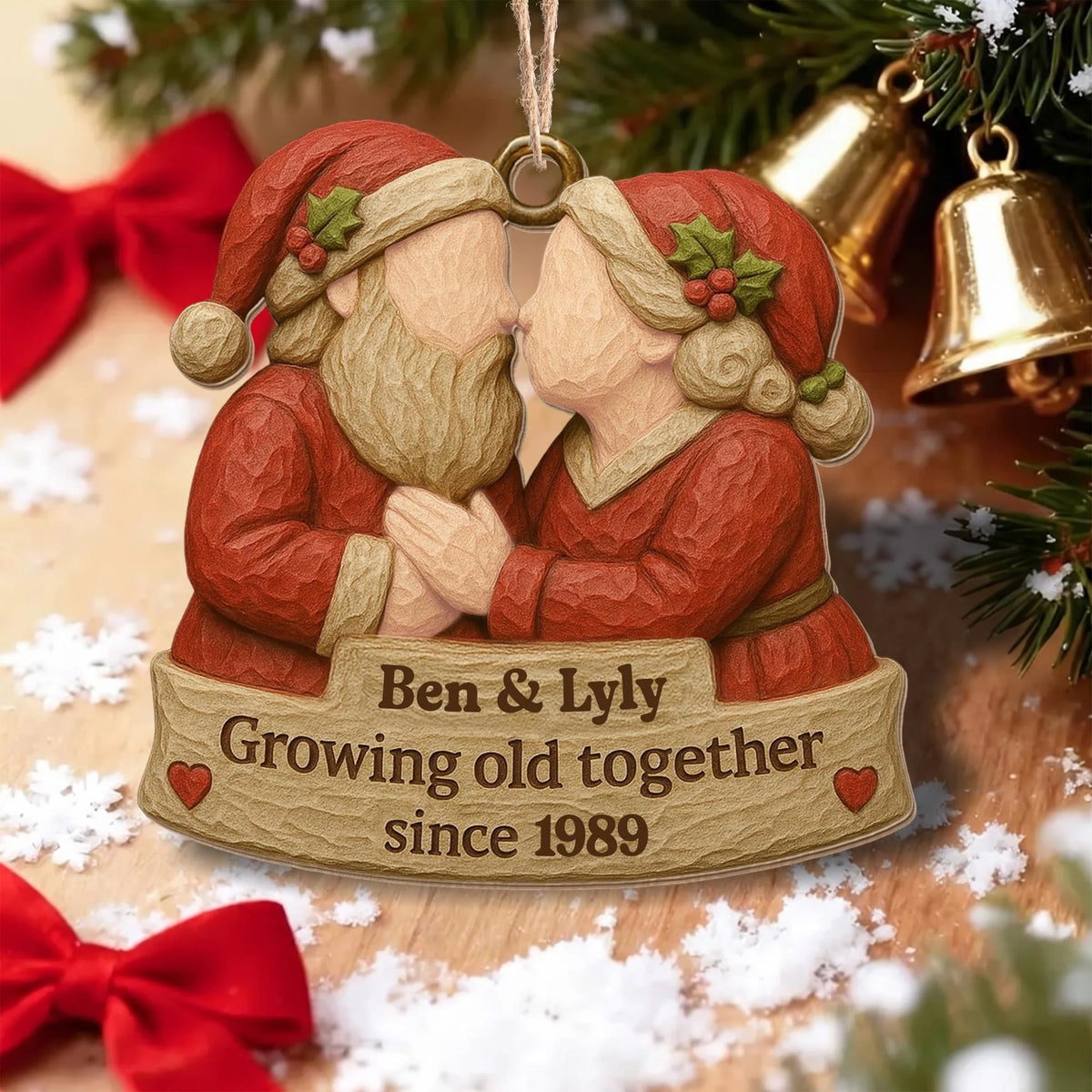 "Growing Old Together" Personalized Wood Ornament - Christmas Holiday Gift for Couples