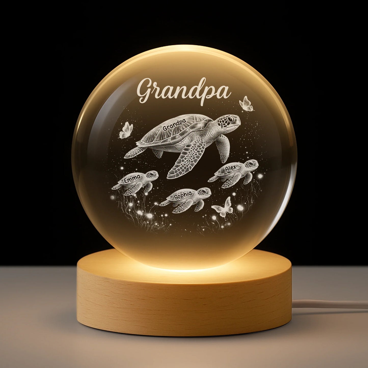 Custom Sea Turtle Crystal Ball Lamp - Personalized Grandpa & Grandma Gift