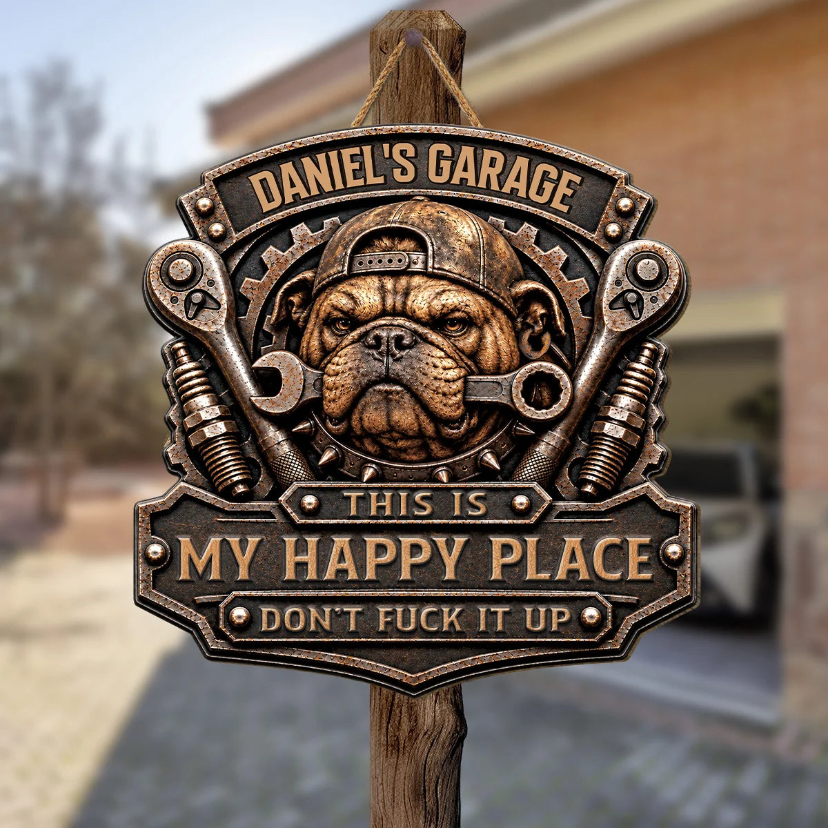 This Is My Happy Place - Personalized Dog Garage Wood Sign