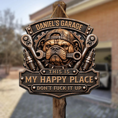 This Is My Happy Place - Personalized Dog Garage Wood Sign