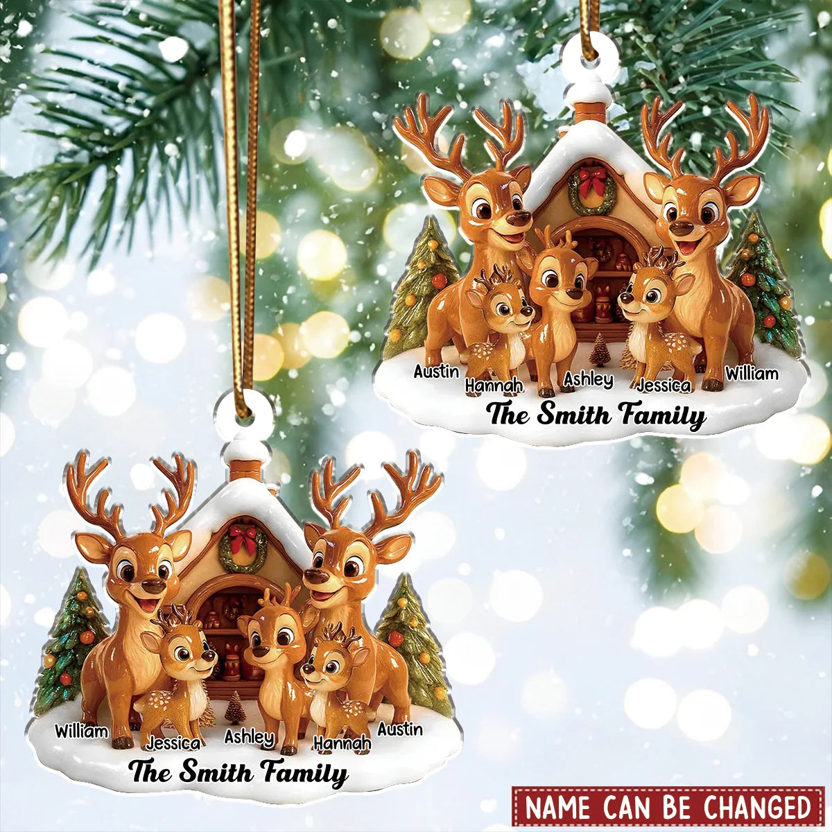 Custom Reindeer Family Christmas Acrylic Ornament - Personalized Holiday Keepsake Gift