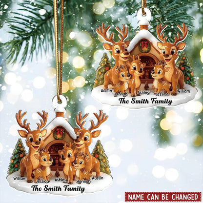 Custom Reindeer Family Christmas Acrylic Ornament - Personalized Holiday Keepsake Gift