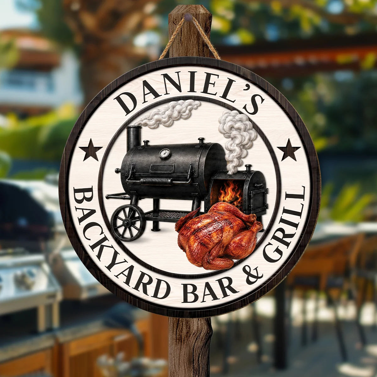 Grill and Chill Personalized BBQ Wood Sign - Custom Name Grill Master Barbecue Gift
