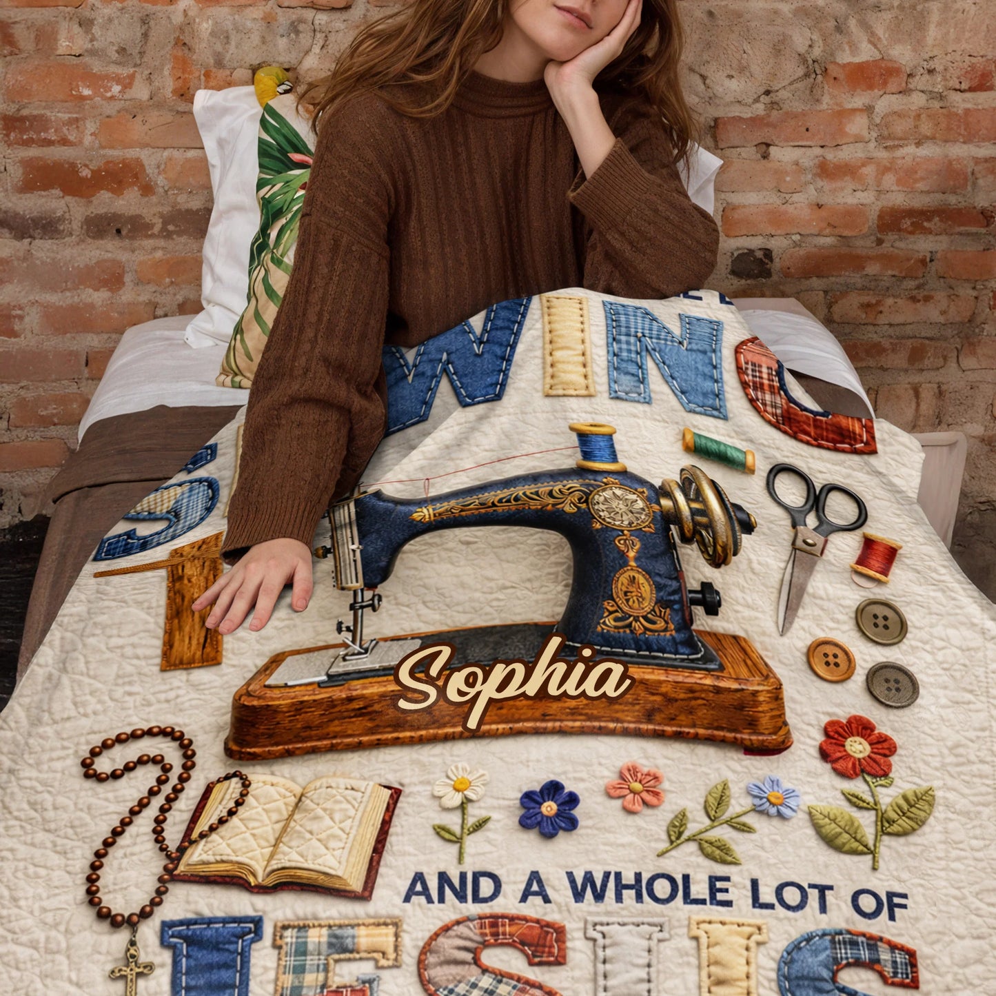 Personalized Sewing And Jesus Blanket personalization view for Mom