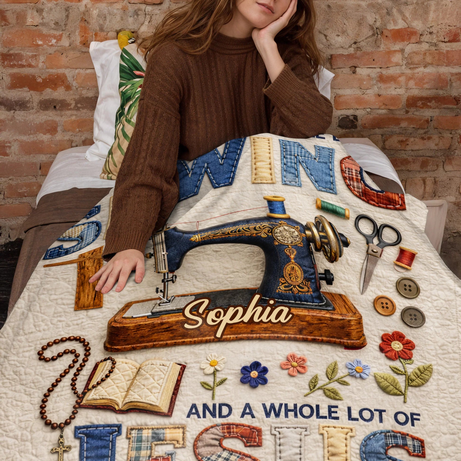 Personalized Sewing And Jesus Blanket personalization view for Mom