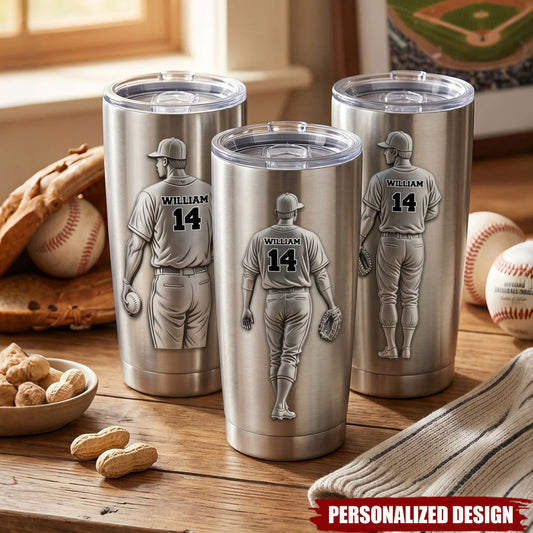 Custom Baseball Tumbler for Dad with personalized design details for meaningful gifting