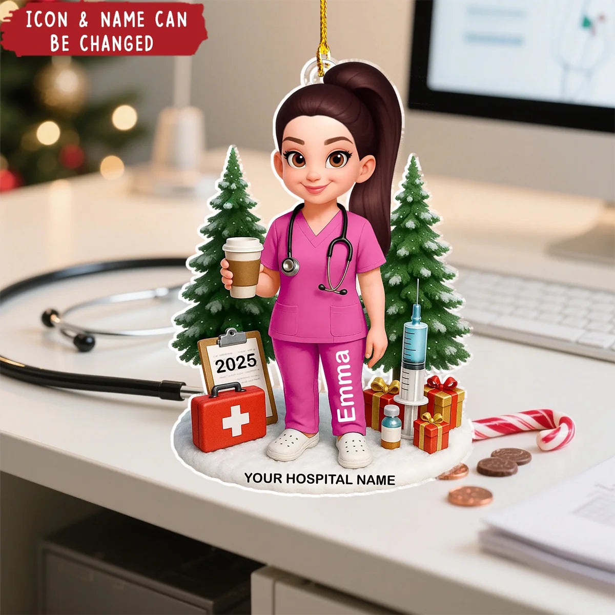 Proud Nurse Personalized Acrylic Ornament - Custom Name and Hospital Christmas Keepsake