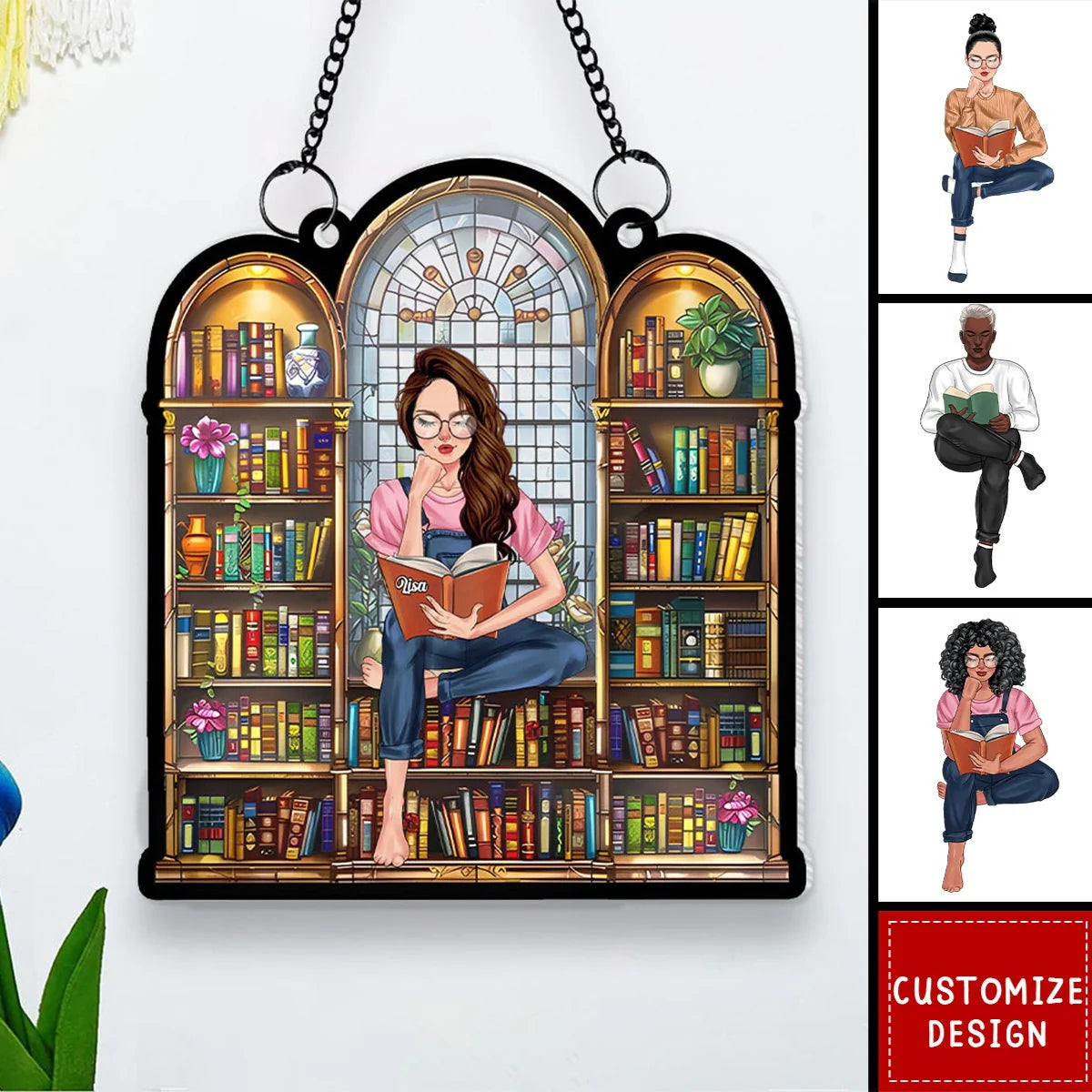Custom Book Lover Suncatcher Ornament - Personalized Acrylic Window Hanging Gift for Readers