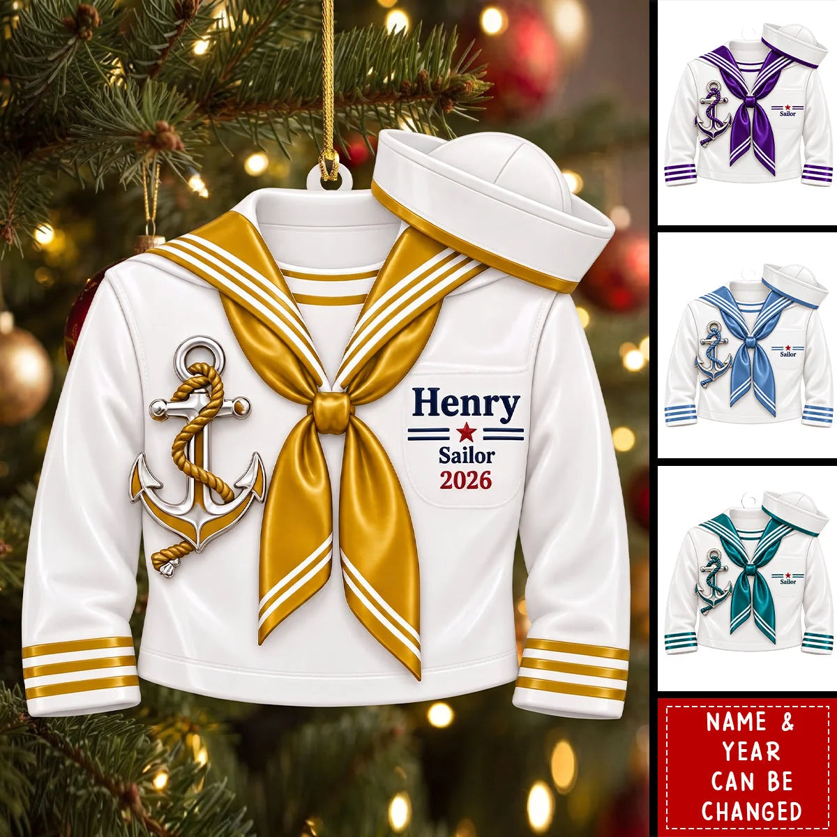 Personalized Sailor Ornament with Custom Name and Year - Acrylic Nautical Christmas Gift for Sailors