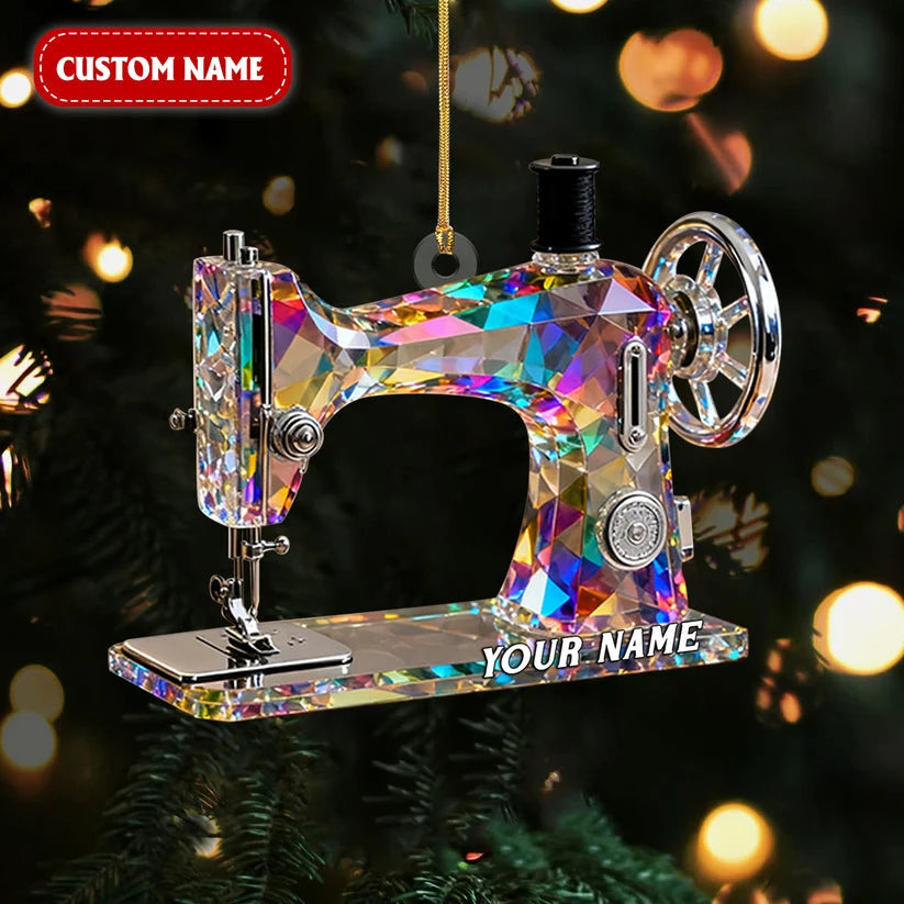 Stained Glass Effect Sewing Machine Personalized Acrylic Ornament - Custom Tailor & Quilter Christmas Gift
