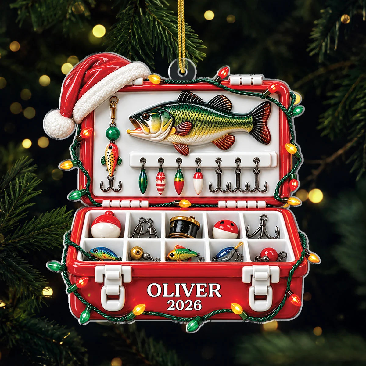 Personalized Fishing Tackle Box Acrylic Ornament - Custom Angler Christmas Keepsake for Fisherman