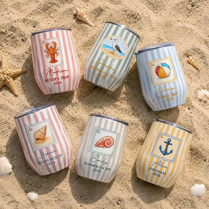 Personalized Girls Trip Wine Tumbler - Custom Beach Vacation Stainless Steel Cup