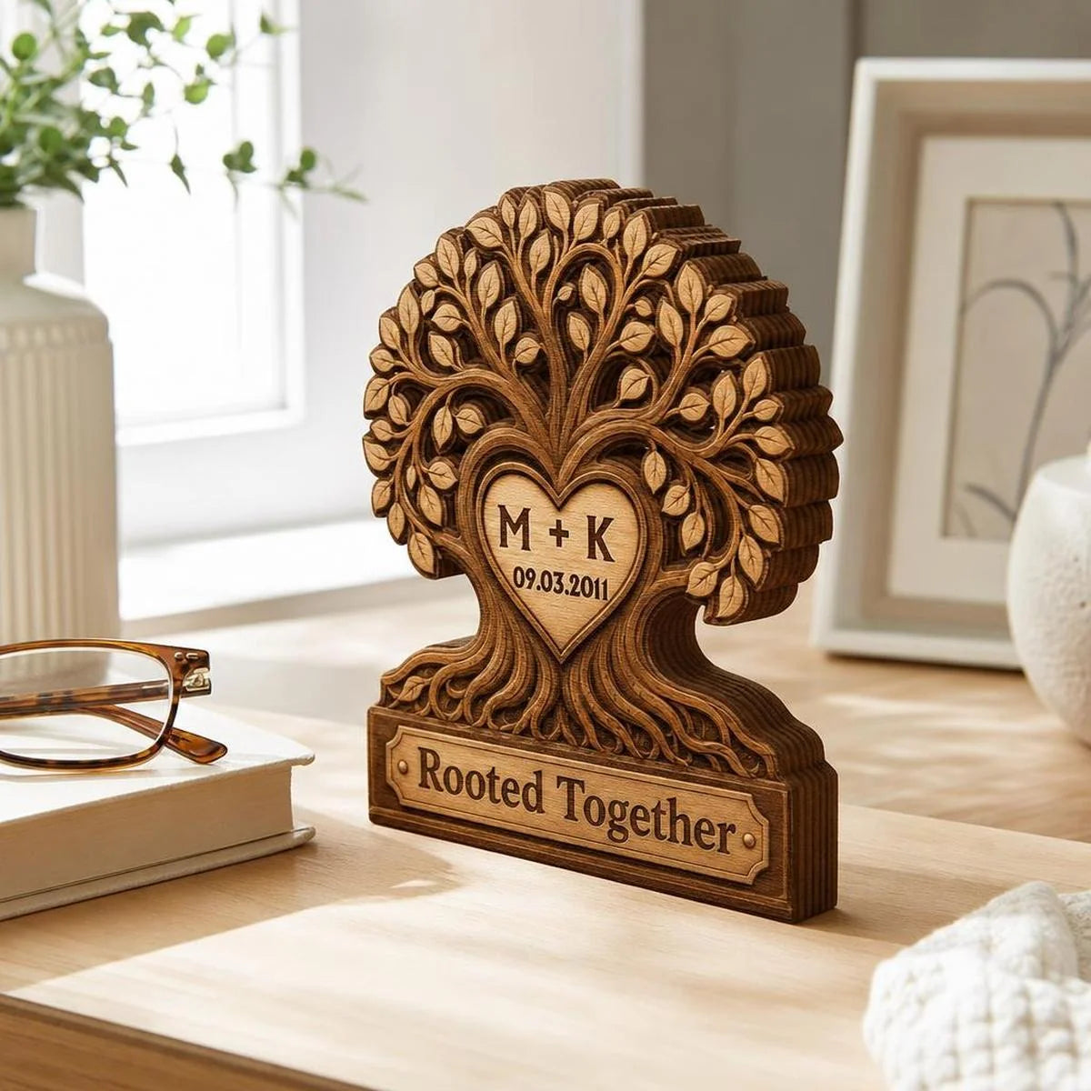 Rooted Together Personalized Wooden Block - Custom Anniversary Gift for Couples
