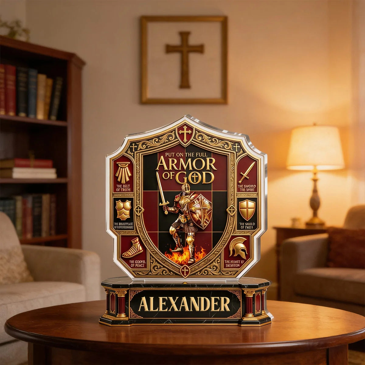 "Put On The Full Armor Of God" Personalized Acrylic Plaque - Custom Christian Gift for Men