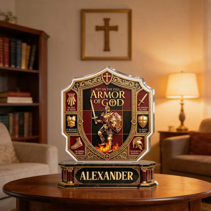 "Put On The Full Armor Of God" Personalized Acrylic Plaque - Custom Christian Gift for Men