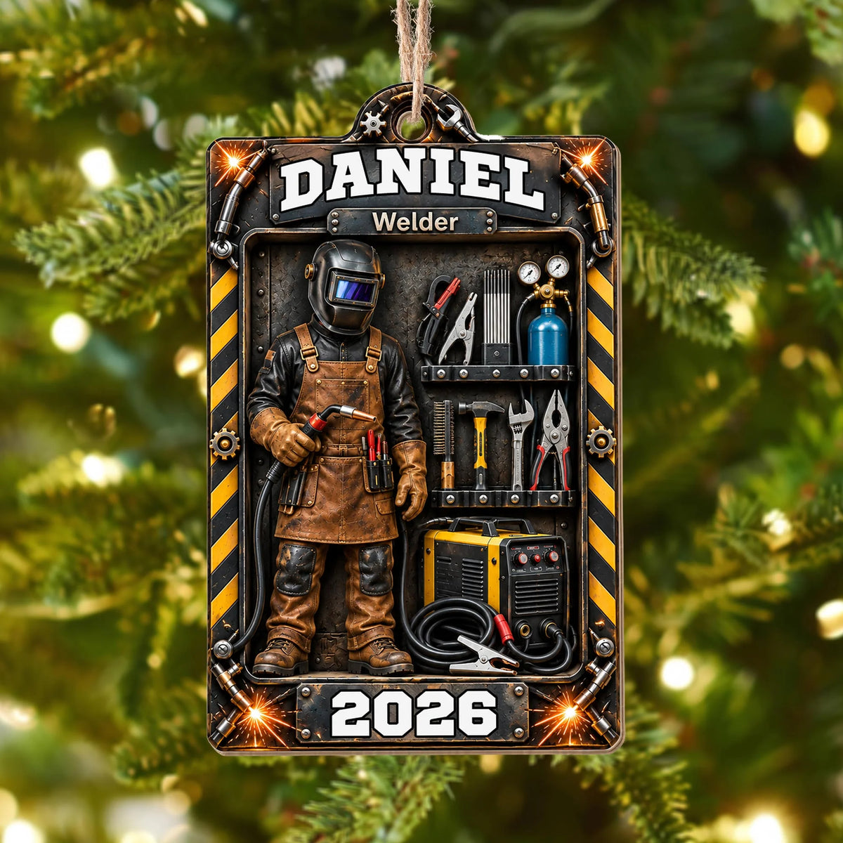 Welder Toolbox Personalized Wood Ornament - Custom Name Keepsake Gift for Dad Husband